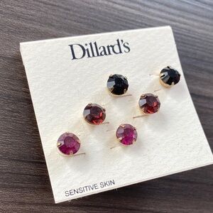 Dillard's Black Red Raspberry Stud Earrings Set